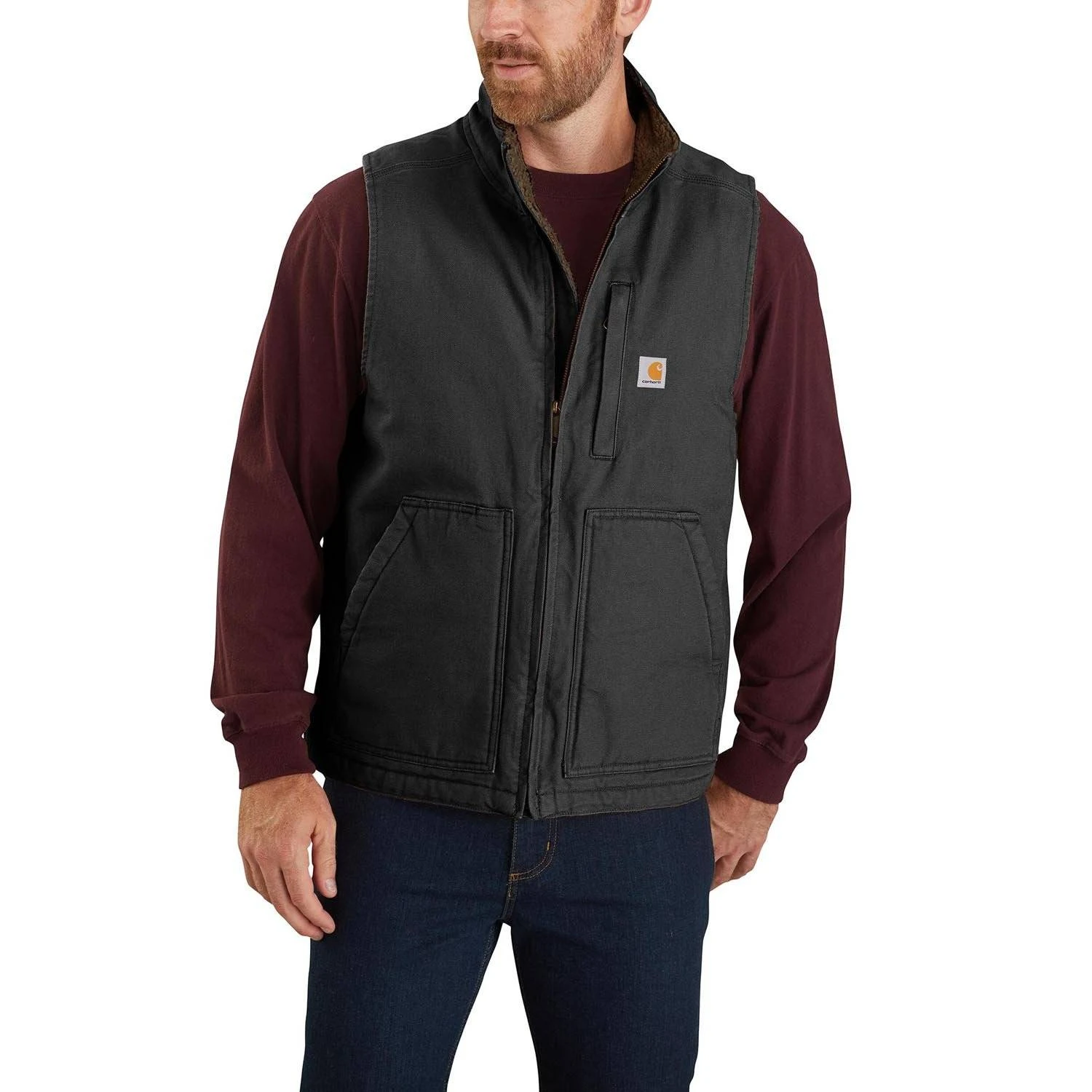 Carhartt Loose Fit Washed Duck Sherpa-Lined Mock-Neck Vest.