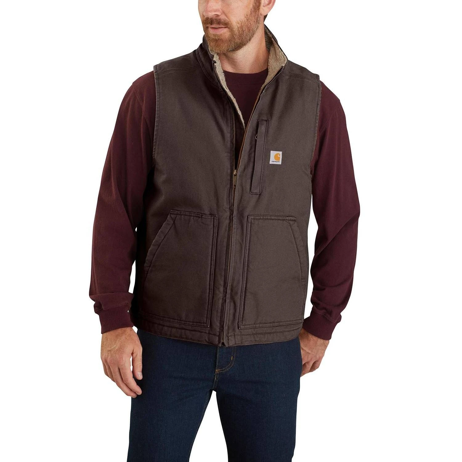 Carhartt Loose Fit Washed Duck Sherpa-Lined Mock-Neck Vest. - Image 3