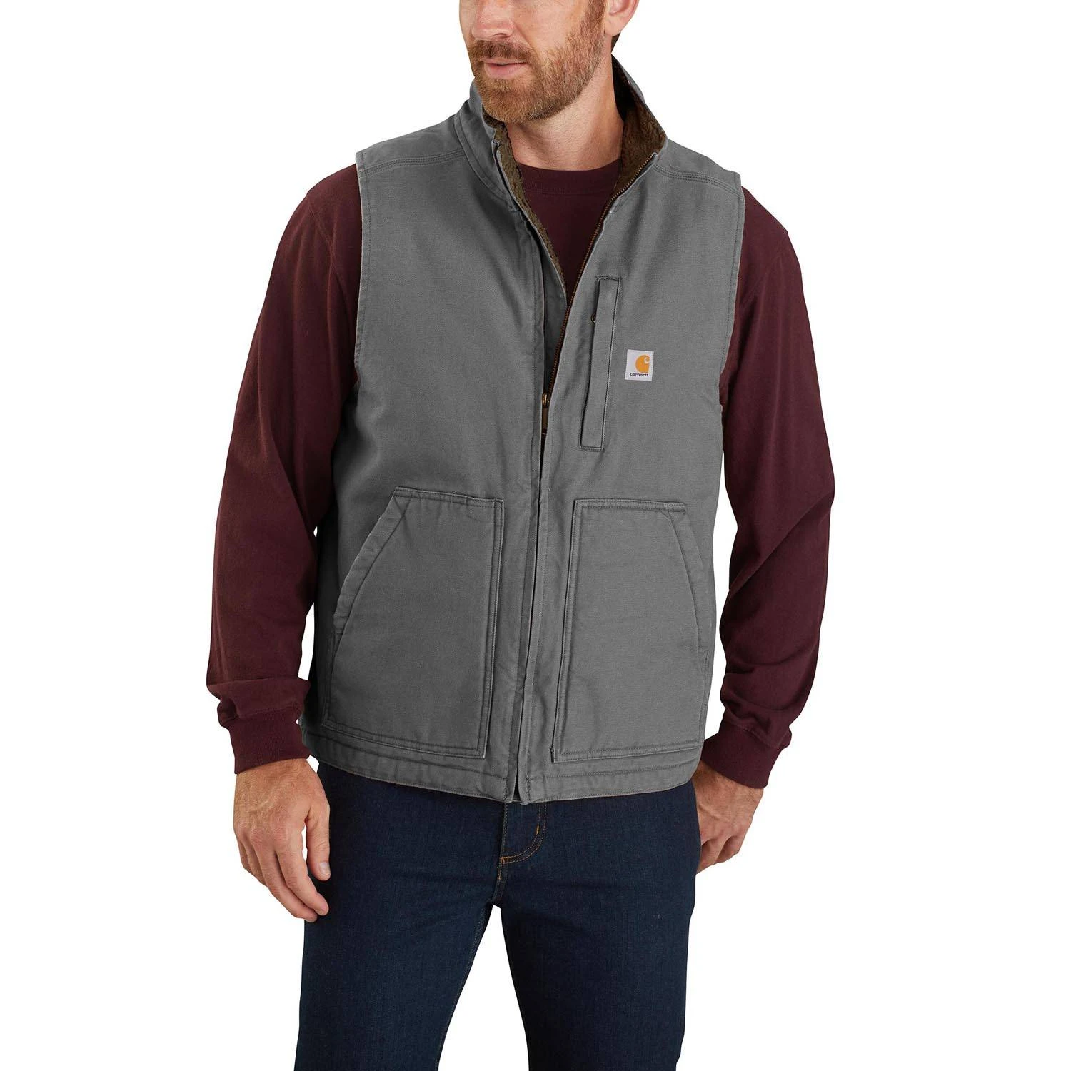 Carhartt Loose Fit Washed Duck Sherpa-Lined Mock-Neck Vest. - Image 5