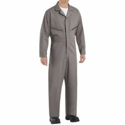 Red Kap Gray Zip-Front Cotton Coveralls.