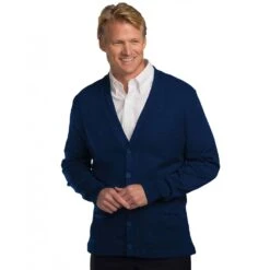 A+ Career Apparel Jersey Knit V-Neck Pocket Cardigan.