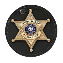 Boston Leather Round Full Swivel Clip On Badge Holder With Hook-and-Loop Closure.